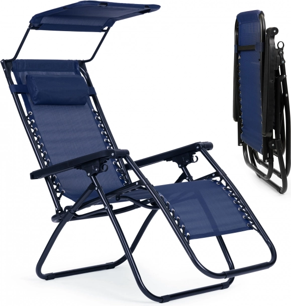 Tuinstrandligbed met verstelbare standen en zonnekap, blauw