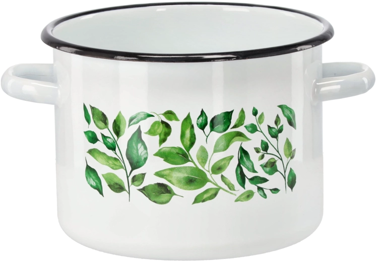 Geglazuurde pan 4,5 l, 20 cm, wit met Ficus-motief