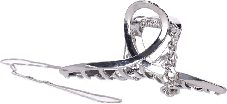 Decoratieve zilveren haarspeld met haarclip – Zilverkleurig met ketting, omlijst