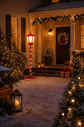 Kerst-LED-lantaarn van 150 cm, rood, met warm wit licht