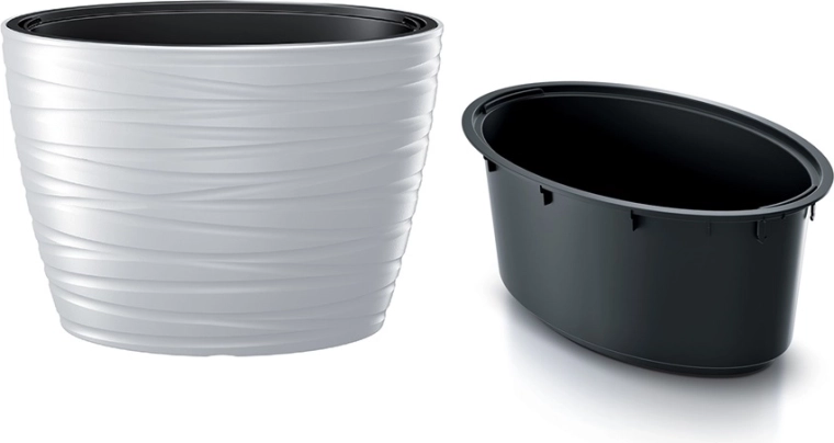 ovale bloembak met inzet Maze 58,5 cm wit