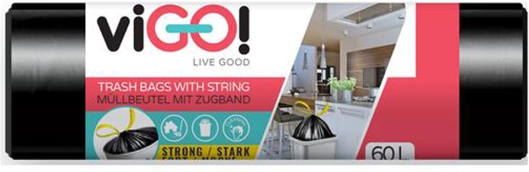 VIGO trekbands vuilniszakken 60 l, 15 stuks