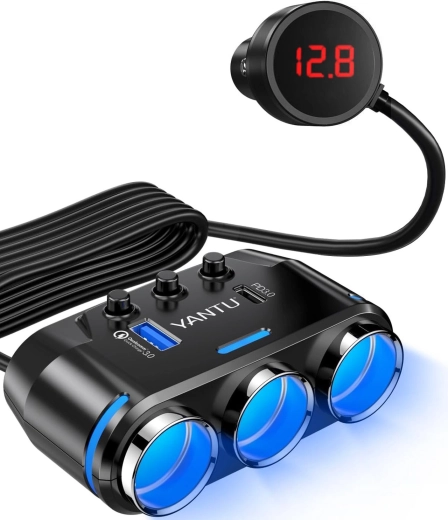 Auto-aanstekerverdeler Yantu met 3 aansluitingen, USB en USB‑C - 1 stuk