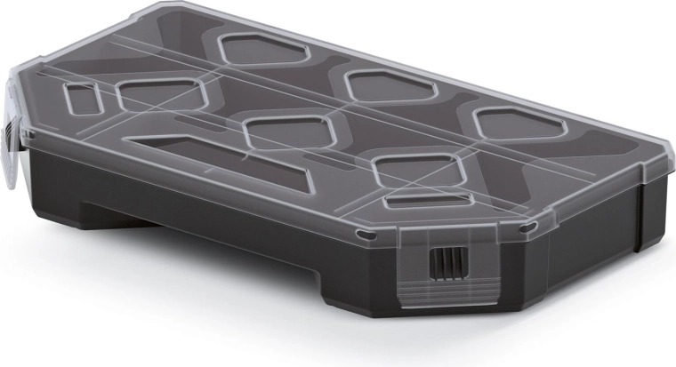 Organizer met vakverdelers 243 × 142 × 40 mm, zwart met transparant deksel