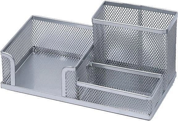 Metalen bureau-organizer met pennenhouder en notitieblokhouder, zilver