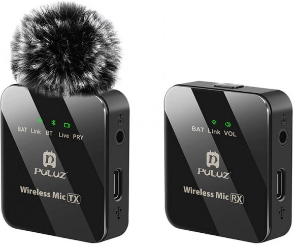 Draadloze dasspeldmicrofoon Puluz 1 TX + 1 RX