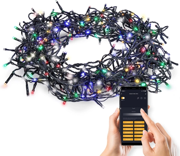 Solight slimme LED Wi‑Fi kerstlichtsnoer voor buiten 240 LED 12 m, warm wit en meerkleurig