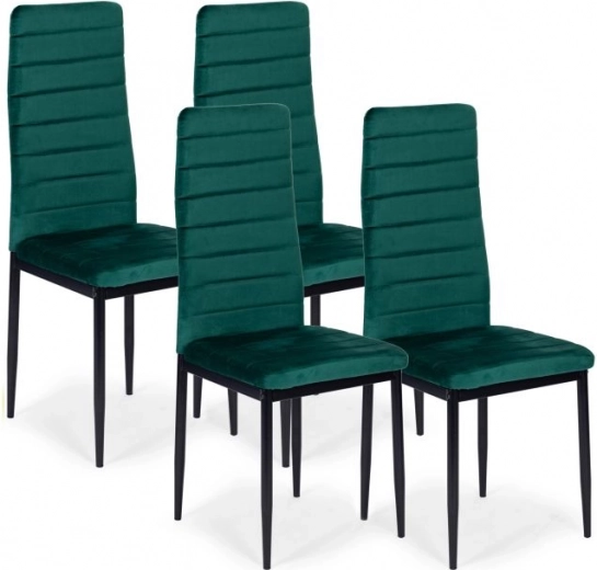 Eetkamerstoelen met groene fluwelen bekleding - set van 4 stuks