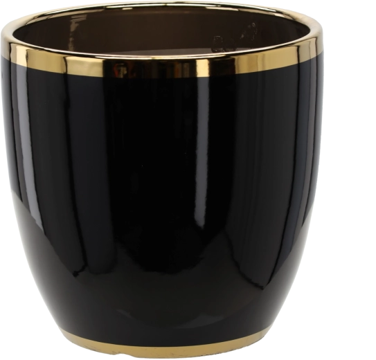 Keramische bloempotmantel 30,5 × 30,5 × 30,5 cm zwart met gouden rand