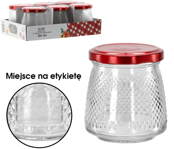 Glazen pot 180 ml met rood metalen deksel