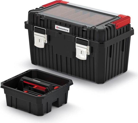 Gereedschapskoffer Heavy met metalen handgreep en sloten, 585 × 360 × 337 mm, zwart