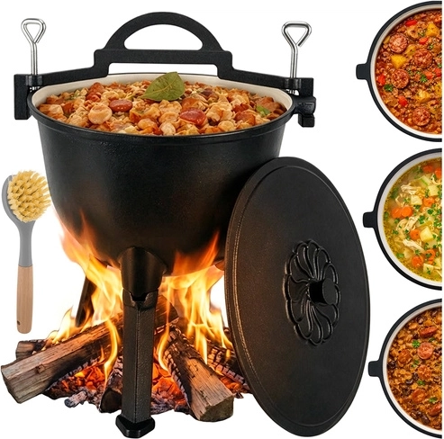 Ijzeren geëmailleerde ketel voor open vuur 10 l KAMINER met standaard en deksel