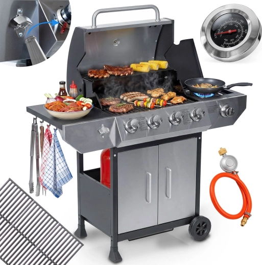 Berdsen BBQChef gasbarbecue voor in de tuin met hittebestendig gietijzeren rooster en deksel, 4+1 branders