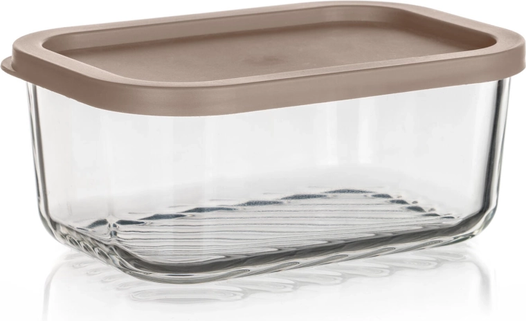 Glazen doos Wave 0,7 l met plastic deksel latte