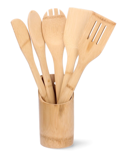 Bamboe keukenset 6-delig met houder