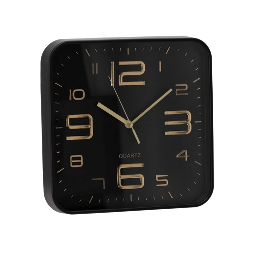 Wandklok vierkant 30,2 × 30,2 cm zwart met gouden cijfers