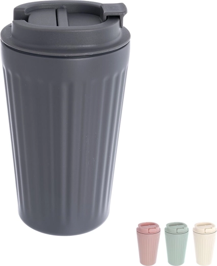 Thermo reisbeker 500 ml met deksel (RVS/plastic), kleurmix
