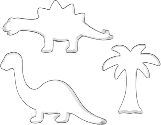 Orion roestvrijstalen uitsteekvormpjes voor koekjes, dinosaurussen en palmboom - 3 stuks