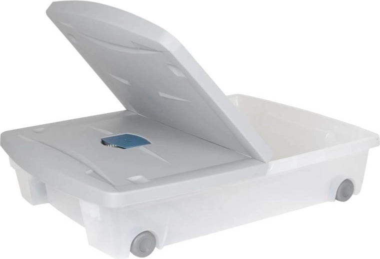 Plastic opbergbox onder het bed 50 l met wieltjes en deksel, lichtgrijs
