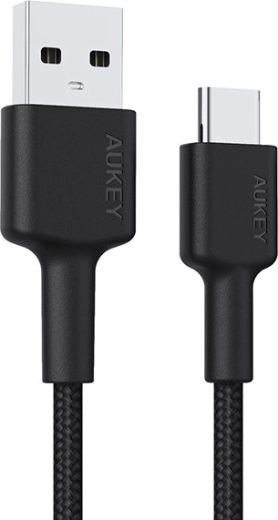 Aukey USB‑C naar USB‑A kabel 2 m, 60 W, nylon gevlochten, zwart