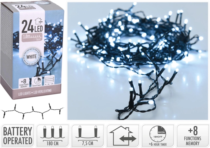 Kerst LED-verlichting 1,8 m koud wit met timer - 1 stuk