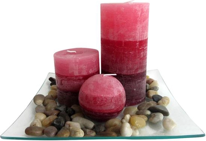 Cadeauset kaarsen op glazen schaal Provence – kaneel