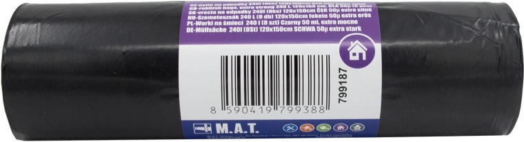 Vuilniszakken 240 l, extra sterk, zwart (8 stuks)