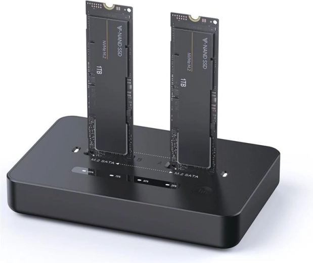 Dual dockingstation voor M.2 SSD’s NVMe en SATA met USB‑C, zwart