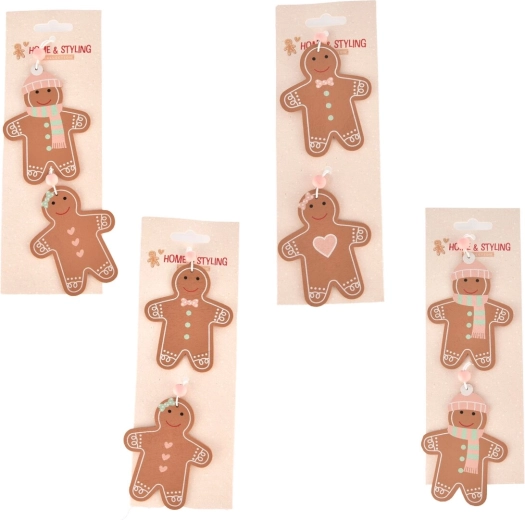 Houten hangdecoratie peperkoekmannetje 7 × 10 cm (2 stuks)