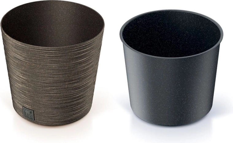 Bloempot Furu Round Low Eco Wood met inzet 25 cm – koffie