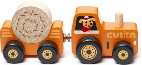 Cubika tractor met aanhanger – houten magnetische puzzel, 3 delen
