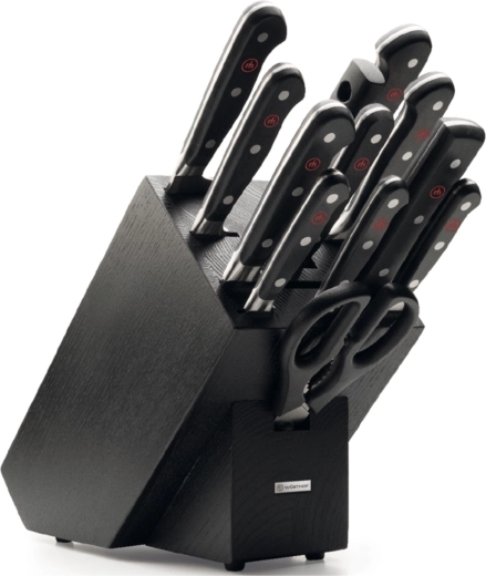 Wüsthof Classic messenset in blok, 12-delig, zwart essenhout