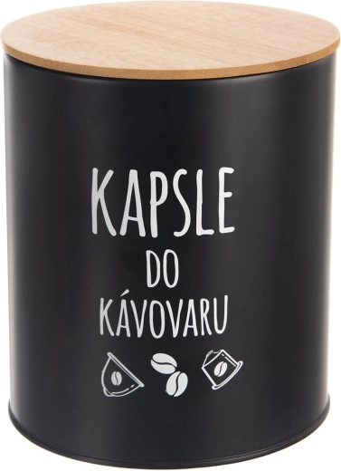 Blik voor capsules Black met bamboedeksel 16 cm