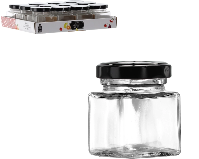Glazen potje 80 ml vierkant met metalen deksel