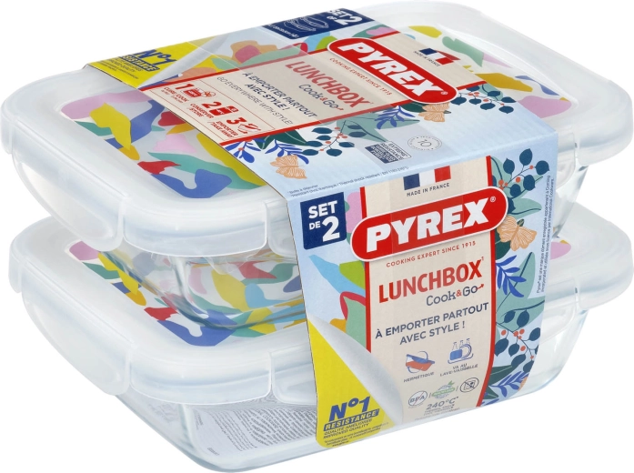 Set van rechthoekige glazen voorraadbakjes PYREX 2 × 0,8 l