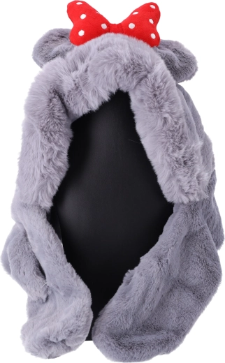 Pluchen kinderhoed met sjaal voor kinderen van 1 tot 8 jaar - grijs met rode strik