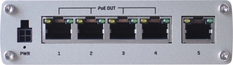 Industriële unmanaged gigabit switch TELTONIKA met PoE+, 5 poorten (4× PoE+)