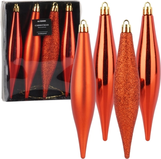 Onbreekbare kerstversieringen rode ijspegels 15 cm, 4 stuks