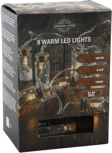 Lichtslinger met timer, 8 LED-flesjes met boompje, 100 cm