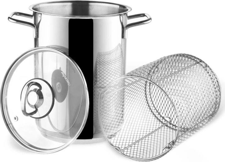 RVS asperge- en pastapan met mand en glazen deksel ANETT 16 cm, 4,2 l