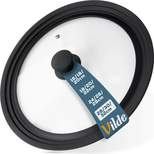 Universele glazen deksel met siliconen rand 28/30/32 cm