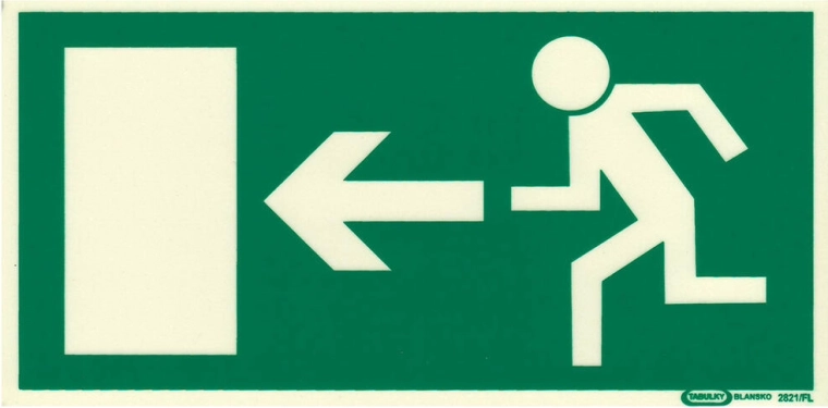 Veiligheidsbord Nooduitgang links 210 × 105 mm fotoluminescerend kunststof