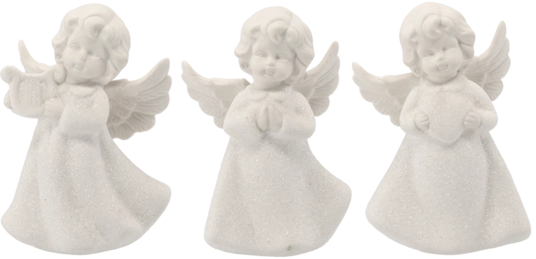 Witte keramische engelenfiguur 13 cm – driedelige set