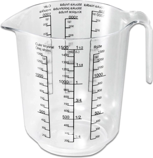 Plastic maatbeker 1,5 l met opdruk