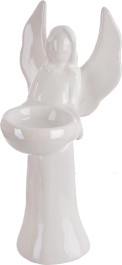 Decoratieve keramische engel kandelaar in witte parelmoer 20 cm