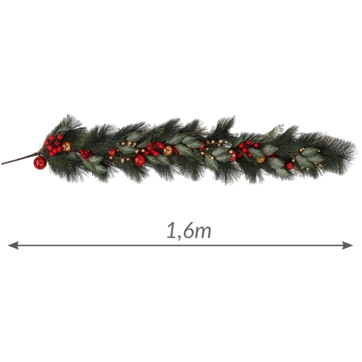 Kerstguirlande rood-goud 160 cm - 1 stuk