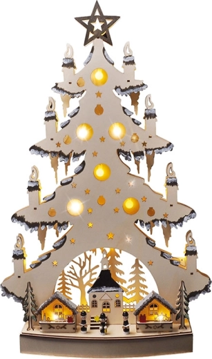 Solight LED houten kerstboom met decoraties 64 cm - 1 stuk