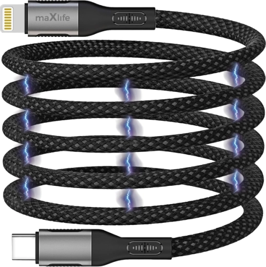 Maxlife magnetische USB-C – Lightning-kabel 1 m 27 W, nylon, zwart