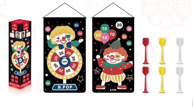 Magnetisch dubbelzijdig dartbord met pijltjes, clown