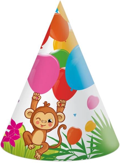Papieren jungle-feesthoedjes, 6 stuks